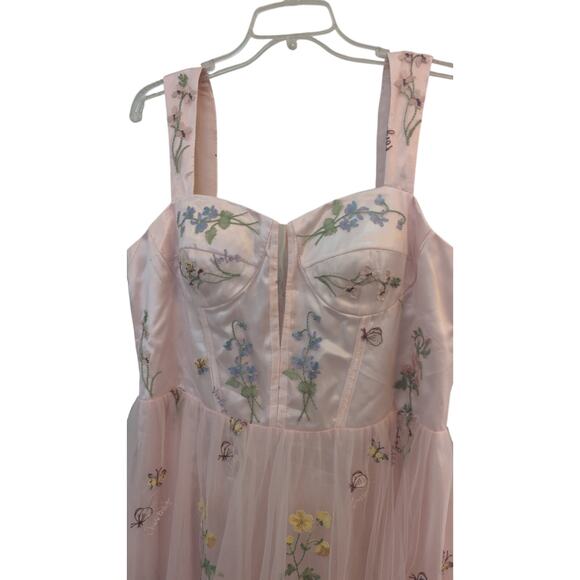Pink Floral Tulle Dress | Size 2X | Full Zip Back - Picture 2 of 4
